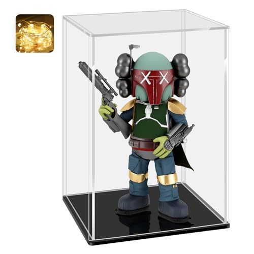 LANSCOERY Acrylic Display Case, 8x8x12 in, Upgraded Thickened UV-Resistant Showcase, 98% Clarity Dustproof Box with Glossy Black Base for Action Figures, LEGO & Models, Includes Scraper & LED Light - color: Black, size: 8x8x12inch; 20x20x30cm