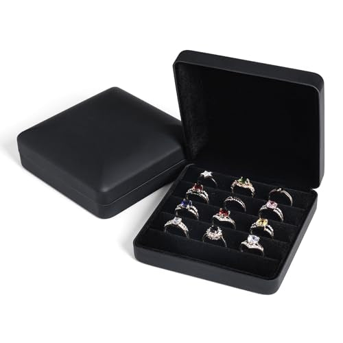 Small Ring Organizer Box, Portable Jewelry Rings Display Collector Case, Jewelry Ring Tray holder Showcase. Modern Rings Storage Boxes Fit for Women, Girl for Travel (Black) - color: Black