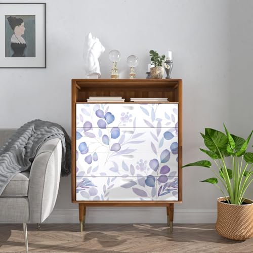Extra Long Purple Leaf Wallpaper – 17.5" x 32.8 Ft Boho Eucalyptus Botanical Design Vinyl Contact Paper, Modern Casual Removable Self-Adhesive Wall Art Decor for Bathroom Bedroom in Lavender - color: White/Purple, size: 17.5" x 393"