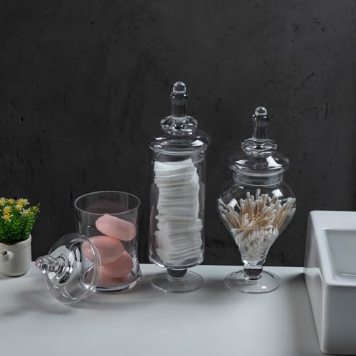 MyGift Clear Glass Apothecary Jars with Lid, Decorative Footed Vase, Candy Buffet Containers Set of 3 - color: Clear