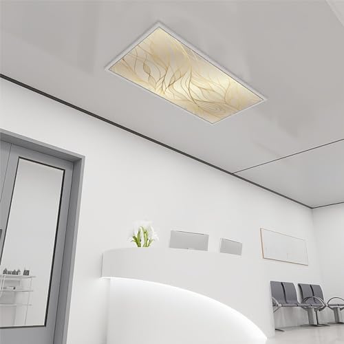4 Pack Fluorescent Light Covers Gold wavy pattern Luxurious golden linear ornament Decorative Magnetic Ceiling Light Covers Fluorescent Light Shade Panel for Classroom Office Home 4 x 2 ft