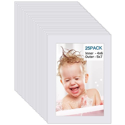 Egofine 5x7 White Picture Mats Pack of 25, Frame Mattes for 4x6 Pictures, Acid Free, 1.2mm Thickness, with Core Bevel Cut - color: White-5"x7" for Photos 4"x6" Pack of 25