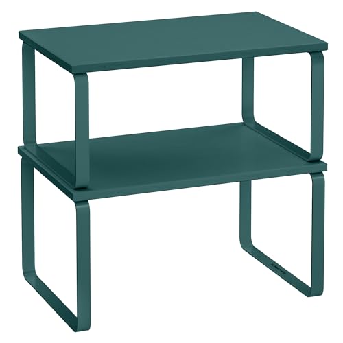 SONGMICS Cabinet Organizer Shelf, Set of 2 Kitchen Counter Shelves, Kitchen Storage, Spice Rack, Stackable, Expandable, Metal and Engineered Wood, Marrs Green UKCS002C02 - color: Marrs Green, size: 11.7"W