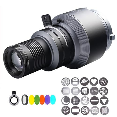 Bowens Mount Spotlight Conical Optical Snoot kit,Photography Studio Lighting Projector Accessory with 20 Gobos&5 Color Filters for Aputure Amaran 100DS/XS 200XS/DS 300C/DII/X 60D/XS Godox SL60 AD600 - size: 0.3x