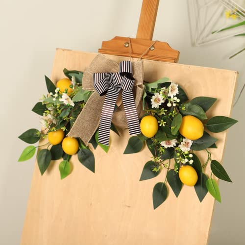 MANMAOHE Flower Swag Artificial Lemon Swag 22In Spring/Summer Wreath Fruit Wreath Garland with Ribbon Daisy and Eucalyptus Leaves for Wedding Home Party Wall Decor