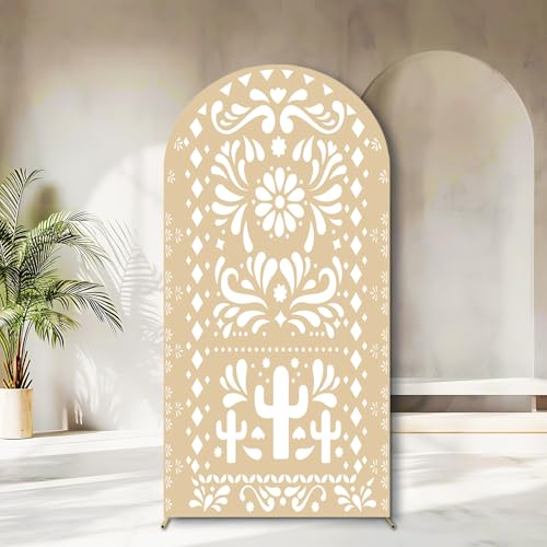 Sensfun Mexican Arch Backdrop Cover Wedding Baby Shower Photo Background Decor,2-Side Round Top Chiara Backdrop Arch Covers for Mexico Talavera Birthday Bridal Shower Fiesta Party Decoration 4.6x7.2ft - size: 4.6x7.2ft (140x220cm)