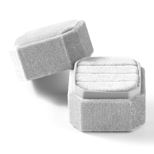 3 Slots Ring Box Velvet Ring Gift Box Wedding Day For Proposal, Engagement, Wedding, Mother's Day, Valentine's Day (Gray) - color: Grey