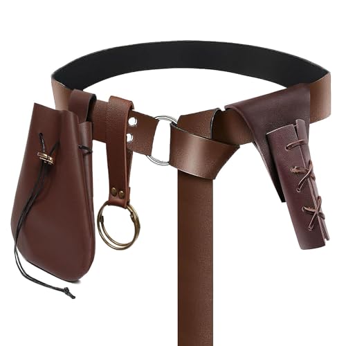 4PCS Medieval Leather Sword Frog Dagger Holder Belt Rapier Scabbard Viking Knight Renaissance Belt Pouch Halloween Costume - color: Brown
