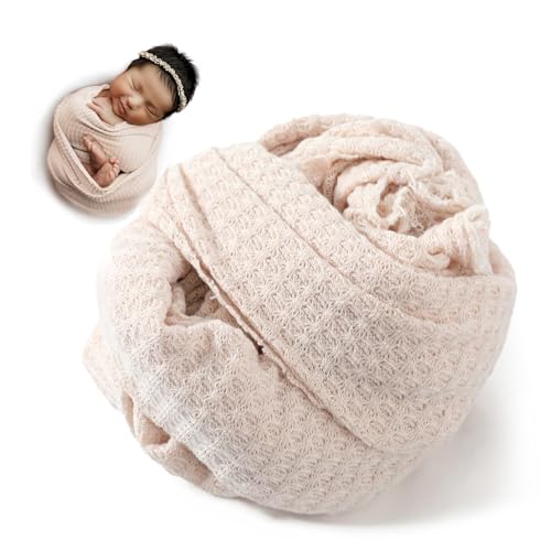 Newborn Photography Props for Baby Boys and Girls Newborn Wraps for Infant Baby Photoshoot Waffle Texture Knit Blanket - color: Oat