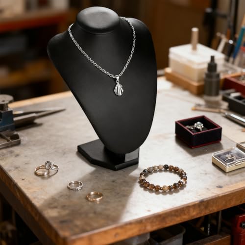 TENINYU Professional 3D Necklace Display Stand, Black Velvet Jewelry Bust Holder, 9.6 Inch Chain Organizer Tower for Home Display (Black Leatherette) - color: Black Leatherette