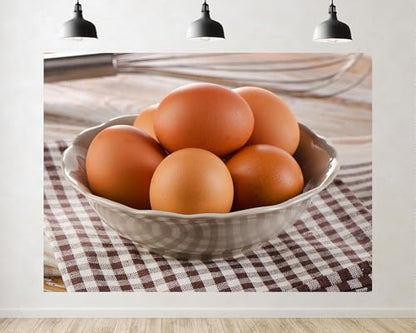 Trykid 10x7ft Farm Fresh Eggs Kitchen Backdrop Brown Poultry Produce Photography Background Baking Cooking Farmhouse Themed Party Decoration Tapestry Photo Booth Prop Fabric - size: 10x7ft