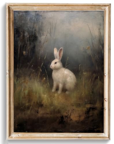 uniro Vintage Bunny Easter Wall Art Prints, Vintage Wild Hare Rabbit Rabbit Canvas Oil Painting Poster for Dark Cottagecore Decor, Country Farmhouse Wall Decor Vintage Animal Art Pictures for Bedroom Gallery Office Bathroom, Dark Academia Decor( 8" x 10"-