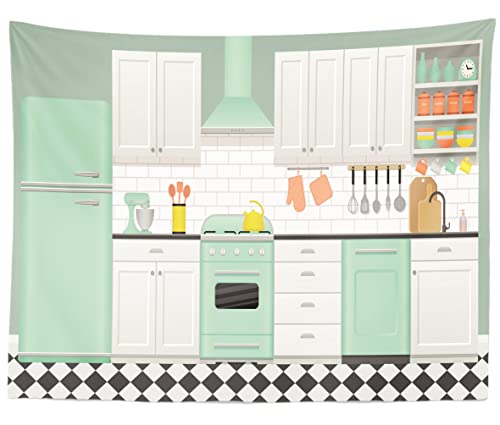 Fabric 12x8ft Cartoon Kitchen Backdrop Home Interior Baking Cook Tools Background for Photography Cooking Party Decor Online Bake Class Banner Kids Event Play Video Recording Photoshoot Props - size: 12x8FT