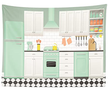 Fabric 12x8ft Cartoon Kitchen Backdrop Home Interior Baking Cook Tools Background for Photography Cooking Party Decor Online Bake Class Banner Kids Event Play Video Recording Photoshoot Props - size: 12x8FT