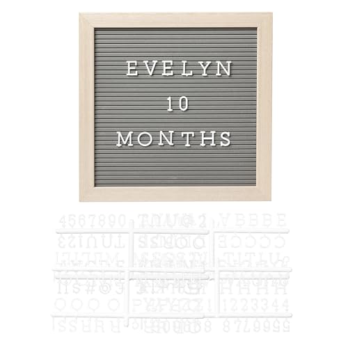 Pearhead Felt Wooden Letterboard Set - Ideal Photo Sharing Prop for Baby Announcements, Milestone Keepsake, Custom Message Board and Shower Gift - Includes 188 Letters, Numbers, and Symbols - 10" x 10" Gray - color: Gray Felt Letterboard