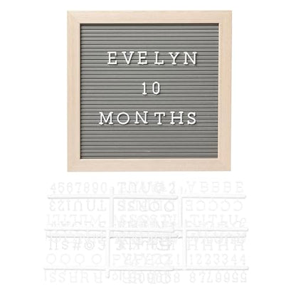 Pearhead Felt Wooden Letterboard Set - Ideal Photo Sharing Prop for Baby Announcements, Milestone Keepsake, Custom Message Board and Shower Gift - Includes 188 Letters, Numbers, and Symbols - 10" x 10" Gray - color: Gray Felt Letterboard