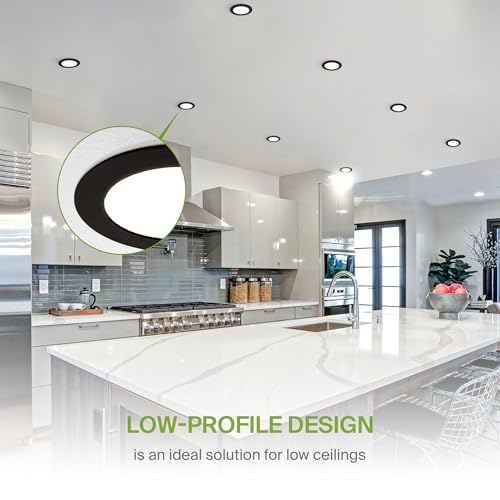 ASD 6 Pack LED Recessed Lighting 4 Inch 12W, 5 CCT 2700K-5000K CRI90+, IC Rated Ultra Thin Dimmable Ceiling Lights with J Box, Canless Wafer Downlight, Round Slim Panel Light, Energy Star ETL, Black - color: Black, size: 4 Inch 6 Pack