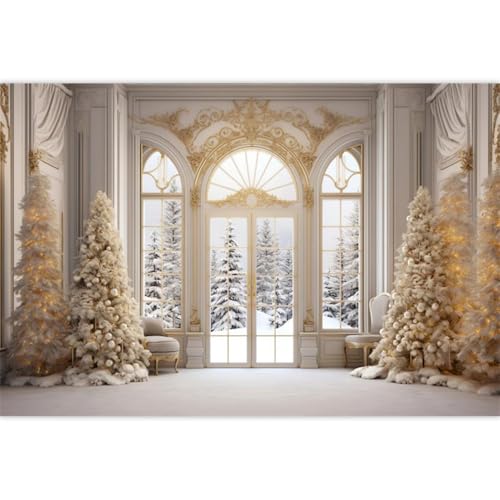 Elegant Christmas Backdrop 8x6ft Fabric Christmas Backdrops for Photography Winter Party Decoration Backdrop Winter Snowscape Window Photos Family Xmas Pictures White Xmas Background - size: 8x6ft