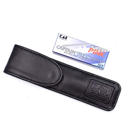 Kasho Captain Japanese Straight Edge Barbering Razor with Leather Case & 20 Kai Captain Blades -Compatible with Kai Captain and Feather Artist Club Razor Blades