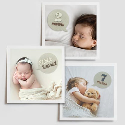 Felt Speech Bubble Baby Monthly Milestone Signs, First Year Baby Photo Prop | Birth Announcement, Growth Tracking, Gender Neutral Baby Shower, Newborn Gift (Neutral) - color: Neutral