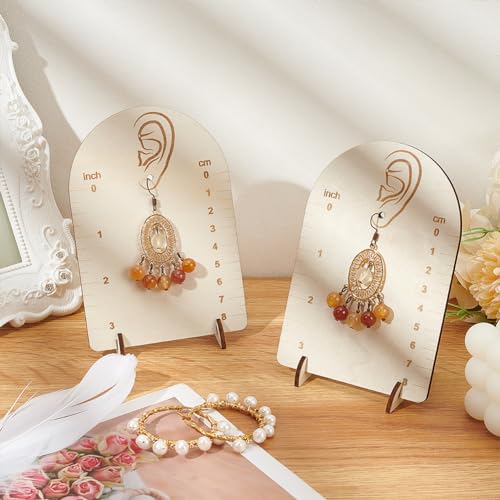 FINGERINSPIRE 2 Pcs Earring Measurement Display Stand 3.5x2x5 Wood Ear Stud Stand Earring Organizer Frame with Measurement Floral White Arch-Shaped Earring Holder for Measuring and Selling Earring - size: 3.5x2x5"