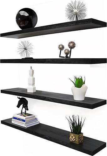 GXYAWPJ 36 Inch Floating Shelves for Wall Rustic Black Wood Wall Shelves for Bedroom Set of 4 - color: Rustic Black, size: 36 inch