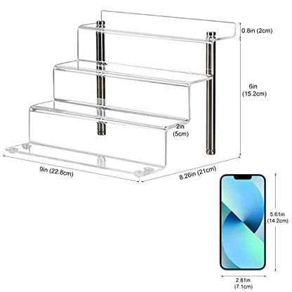 9 x 6 in Acrylic Display Risers Shelf for Pops Figures, 4 Tier Perfume Organizer Stand, Dessert Shelves for Party, Clear Display stand for Decoration and Organizer