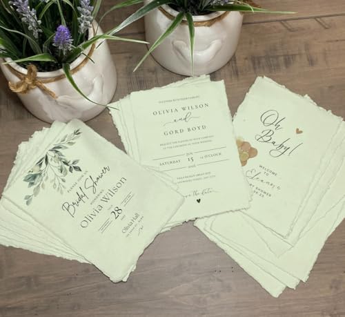 Wanderings Handmade Green Deckle Edge Blank Paper - 4x6 - Pack of 50 - Watercolour/Mixed Media Paper - Save the Date Invitations Greeting Cards Notes DIY Arts Crafts - Thick 150 GSM - color: Green, size: A6