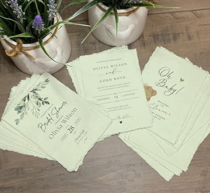 Wanderings Handmade Green Deckle Edge Blank Paper - 4x6 - Pack of 50 - Watercolour/Mixed Media Paper - Save the Date Invitations Greeting Cards Notes DIY Arts Crafts - Thick 150 GSM - color: Green, size: A6