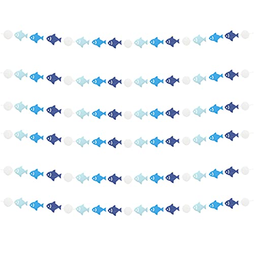 Lauthen.S Blue Fish Garland, 6pcs Fish Dot Circles Paper Garland Decorations for Birthday Backdrop Ocean Themed Baby Shower Party Supplies Classroom Home Decor(Blue) - color: Blue Fishes & Dot Circles