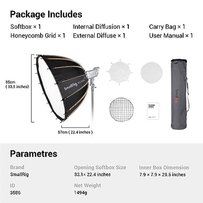SMALLRIG Parabolic Softbox Quick Release, Parabolic Softbox, Compatible with SmallRig RC 120D/RC 120B/RC 220D/RC220B and Other Bowens Mount Light (33.5inch/85cm) - size: 85 cm - Deep