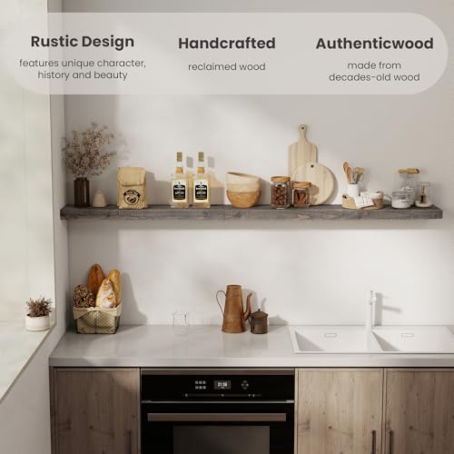 72 inch Floating Shelves for Wall, 8" Deep Rustic Reclaimed Barnwood Shelves, Floating Shelf Wall Hanging Shelves with Invisible Heavy-Duty Metal Bracket | Wall Mounted | Farmhouse Style, 1PC,Grey - color: Distressed Grey, size: 72inches-1P