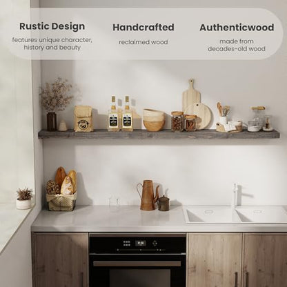 72 inch Floating Shelves for Wall, 8" Deep Rustic Reclaimed Barnwood Shelves, Floating Shelf Wall Hanging Shelves with Invisible Heavy-Duty Metal Bracket | Wall Mounted | Farmhouse Style, 1PC,Grey - color: Distressed Grey, size: 72inches-1P