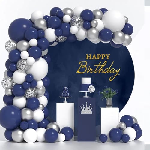 Navy Blue Happy Birthday Round Backdrop Cover Dark Blue Marble Texture Birthday Photography Backdrop Circular Background Cover for Adult Boys Men Bday Party Decoration Arch Photo Props 6.5ft - size: 6.5ft-Diameter