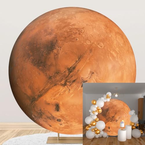 Diameter 3ft Cosmic Mars Round Backdrop Cover Universe Galaxy Circle Photography Background Planet Themed Backgrounds for Kids Birthday Party Decor Cake Table Photo Booth Props - color: Mars, size: 3x3ft-polyester