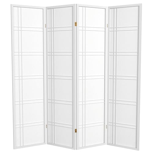 Red Lantern 6 ft. Tall Double Cross Shoji Screen - White - 4 Panels - color: White, size: 4 Panel