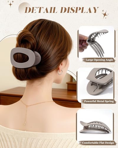AWAYTR Flat Hair Clips For Women 4.33" Lay Flat Claw Clip for Hair 6Pcs Round Large Hair Claw Clips (Matte - Brown Series) - color: Matte - Brown Series