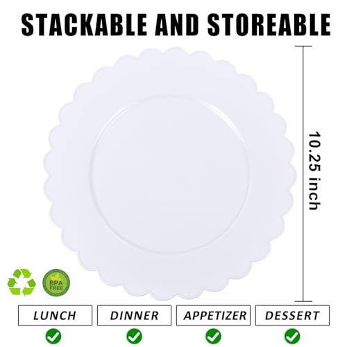 SUT 72-Pack 10.25 Inch White Heavy Duty Plastic Dinner Plates, Disposable Plates, Scallop Plates for Parties, Events, and Occasions - color: White, size: 10.25 Inch
