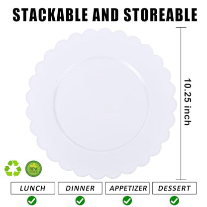 SUT 72-Pack 10.25 Inch White Heavy Duty Plastic Dinner Plates, Disposable Plates, Scallop Plates for Parties, Events, and Occasions - color: White, size: 10.25 Inch