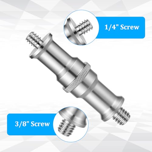 4-Pack Silver Adapter 1/4 to 3/8 Inch Metal Male Convertor Stand Spigot Stud Threaded Screw Adapter, 1/4-3/8 Tip Screw for Photography Light Stand Adapters for Studio Light Stands Coldshoe Adapters