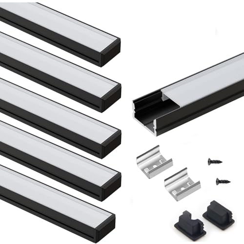 VST 6 Pack 3.3ft/1M LED Aluminum Channel U Shape with Milky PC Cover for Strip Lights Installation,Easy to Cut,Professional Look LED Strip Diffuser Cover Track with Complete Mounting Accessories - color: Black & Milky, size: 3.3ft 6