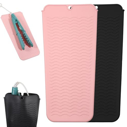 2 Pcs Heat-Resistant Silicone Mat and Heat Styling Tools Travel Mat Cover for Curling Irons Hair Straighteners Flat Iron Professional Heat-Resistant Non-Slip Mats for Countertop Hot Hair Styling Tools
