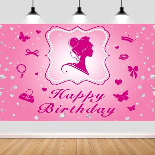 7X5ft Hot Pink Birthday Party Decorations Backdrop Pink Glitter Star Photography Background Happy Birthday Sign Backdrop Decorations for Girl Women Photo Studio Supplies - color: Pink03, size: 7X5FT