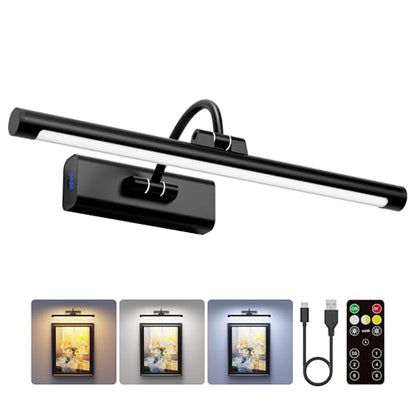 16" Picture Light with 6000mAh Battery - Black Operated Wireless Wall Sconce with Remote & Timer for Paintings, Photos & Frames - color: Black, size: 16 Inch
