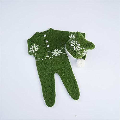 Christmas Newborn Baby Photo Shoot Props Outfits Crochet Clothes Santa Claus Red Hat Pants Photography Props - color: Green B