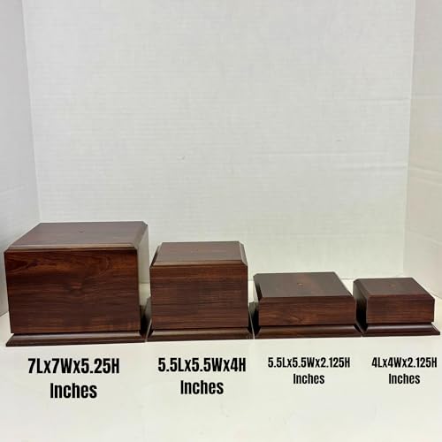 Display Base Pedestal Cherry Finish with 5/16" Center Hole – Square Stand Blank for Trophies, Figurines, 3D Prints, DIY Projects – Available in Multiple Sizes (4"Lx4"Wx2 1/8"H) - size: 4"Lx4"Wx2 1/8"H