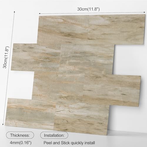 10 Sheets Warm Beige PVC Subway Tiles Peel and Stick Backsplash,12''Heat Resistant Stick on Tiles for Kitchen,Waterproof Peel and Stick Wall Tiles for Bathrrom - color: Warm Beige Stone