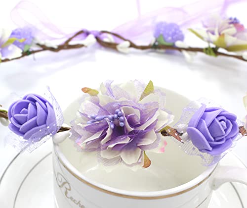 DDazzling Girls Breath Crown Flower Girl crown Floral Headband Wedding Hair Wreath Photo Props (Purple) - color: Purple