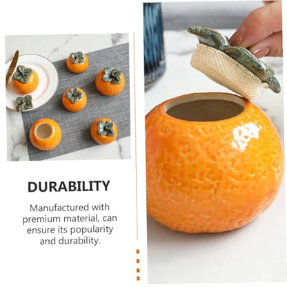 KICHOUSE Ceramic Orange Fruit Shaped Tea Storage Jar Small Decorative Canister with Lid for Home Kitchen Photography Props