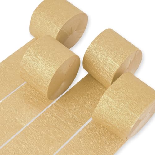 PartyWoo Crepe Paper Streamers 4 Rolls 328ft, Pack of Crepe Paper Pearl Gold Party Streamers, Crepe Paper for Birthday Decorations, Party Decorations, Baby Shower Decorations (1.8 in x 82 Ft/Roll) - color: Gold-9687